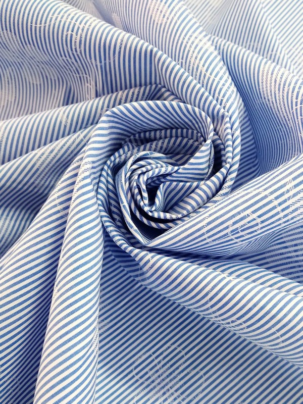 POPELINE FANTASIA RIGA BIANCO AZZURRO 100% COTONE