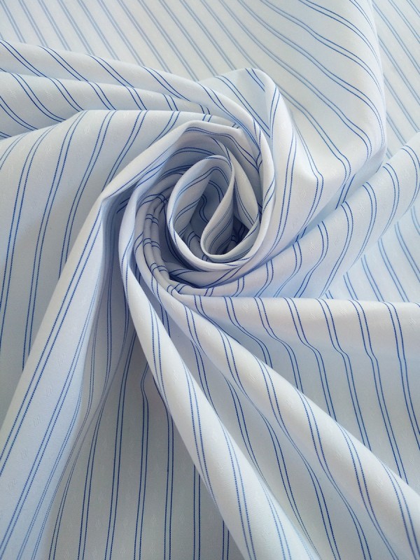 POPELINE RIGATO BIANCO CELESTE 100%COTONE