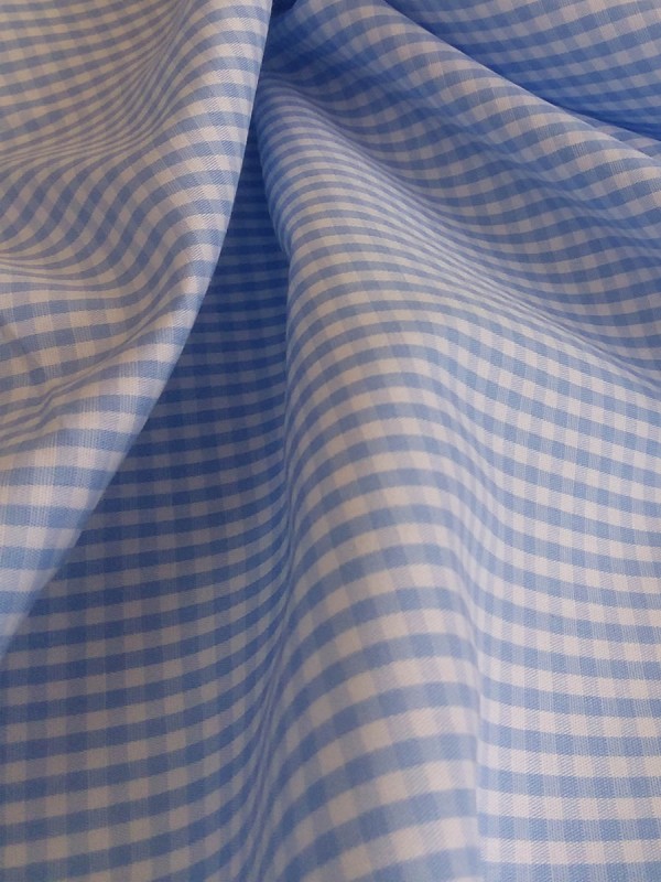 POPELINE CHECKS LIGHT BLUE 100% COTTON 