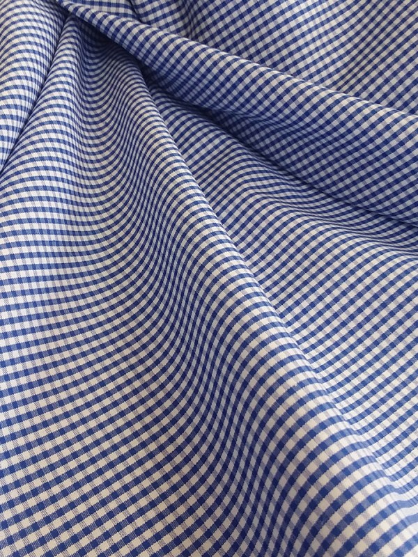 POPELINE CHECKS MEDIUM BLUE 100% COTTON 