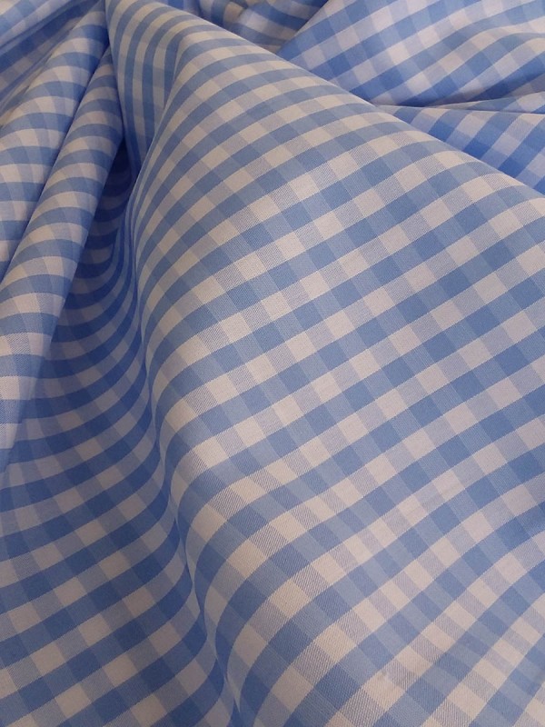 POPELINE CHECKS LIGHT BLUE 100% COTTON 