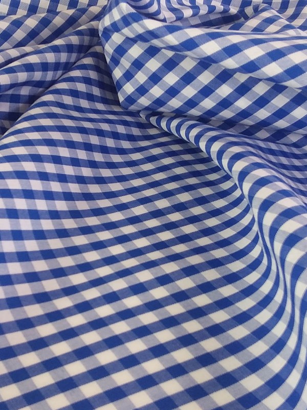 POPELINE CHECKS MEDIUM BLUE 100% COTTON 