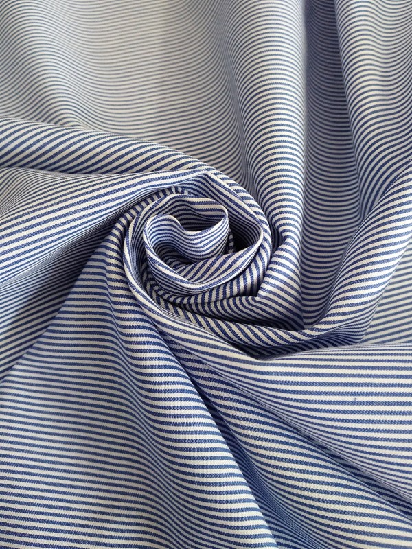 POPELINE RIGATO  BIANCO AZZURRO 100%COTONE