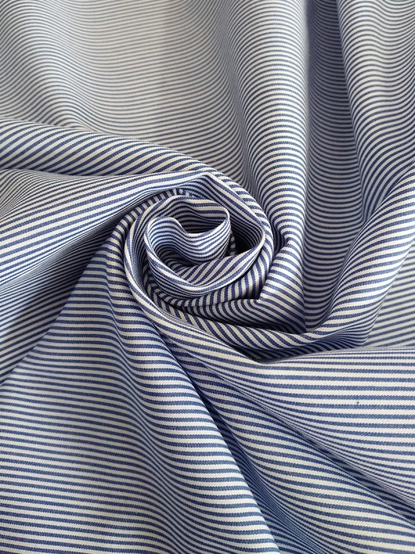 POPELINE RIGATO BIANCO BLU 100%COTONE