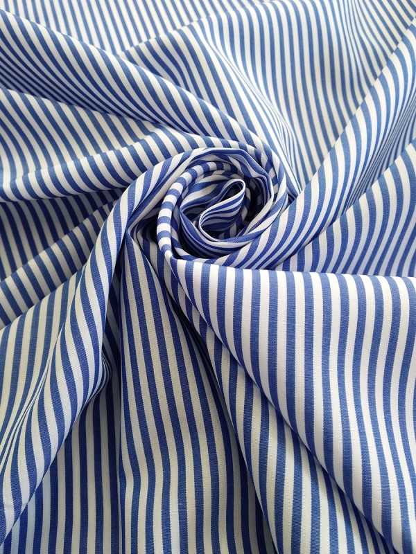 POPELINE RIGA BIANCO AZZURRO 100%COTONE