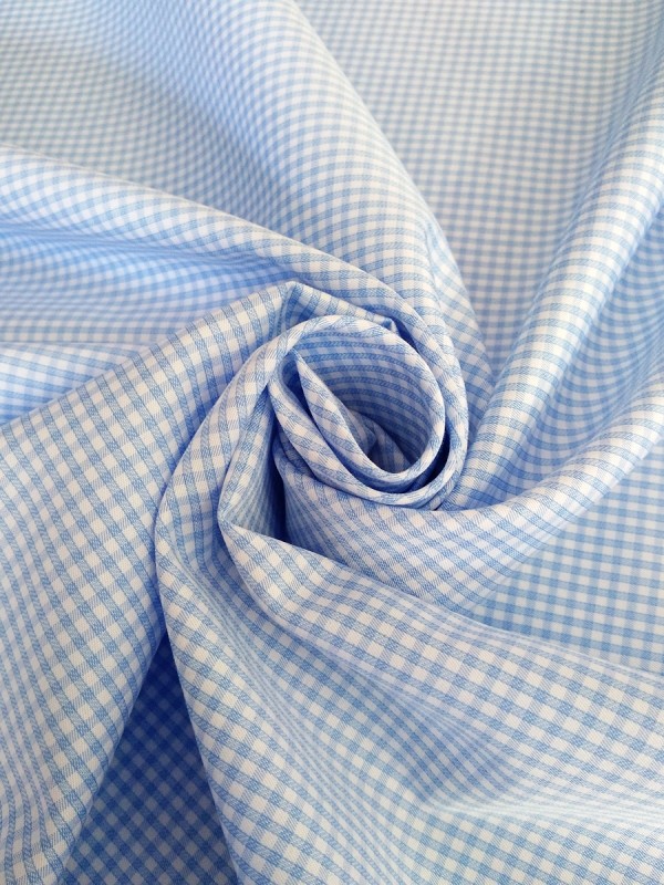 TWILL QUADRI CELESTE DOPPIO RITORTO 100%COTONE