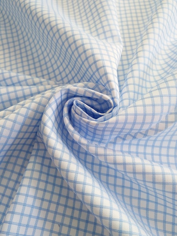 TWILL QUADRI CELESTE DOPPIO RITORTO 100%COTONE