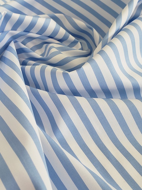 POPELINE MEDIUM STRIPED LIGHT BLUE DOUBLE PLY 100% COTTON 