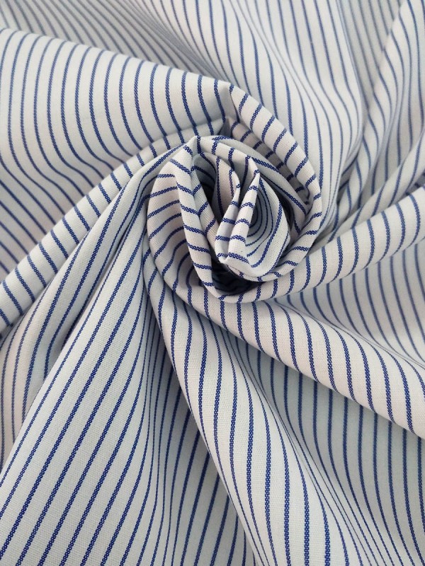 POPELINE RIGA BIANCO BLU 100%COTONE