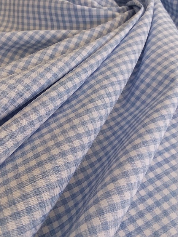POPELINE CHECKS LIGHT BLUE 100% COTTON 