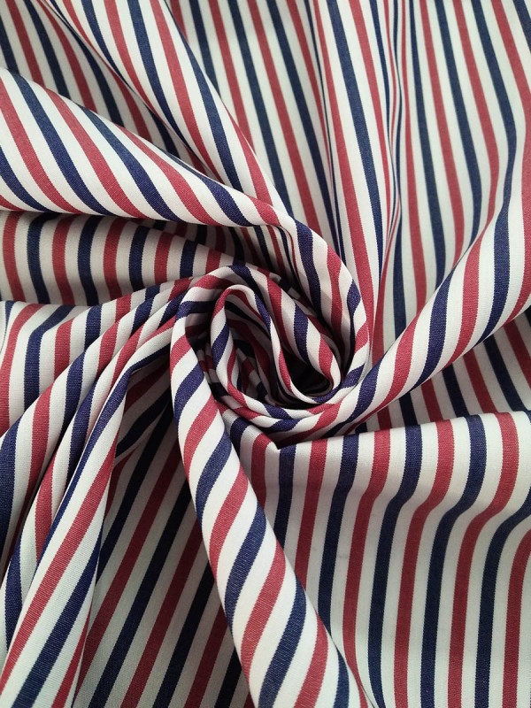 POPELINE RIGA BIANCO ROSSO BLU 100%COTONE