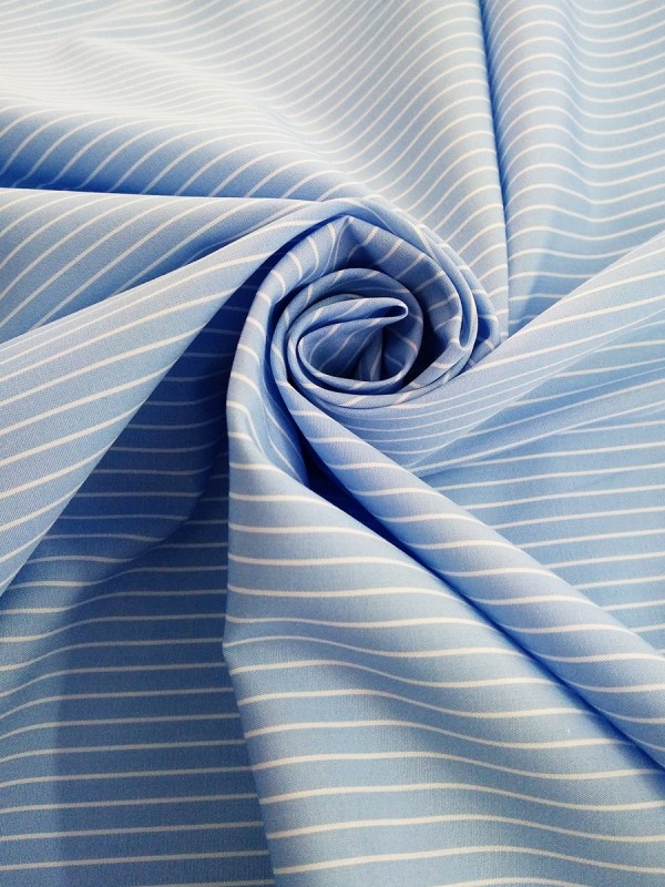 POPELINE RIGATO BIANCO CELESTE 100% COTONE