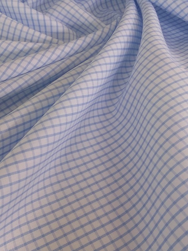 POPELINE CHECKS LIGHT BLUE 100% COTTON 