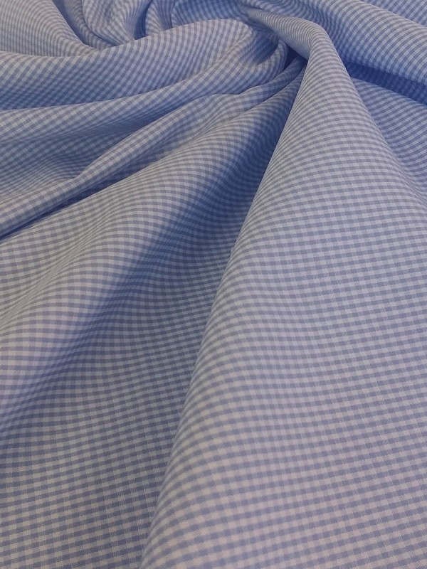 POPELINE CHECKS LIGHT BLUE 100% COTTON 