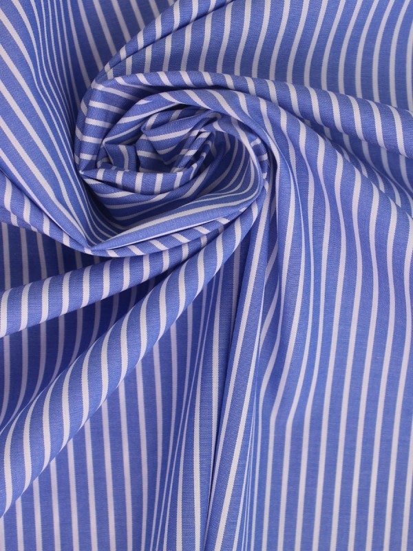 POPELINE MEDIUM BLUE STRIPED WHITE 100% COTTON 
