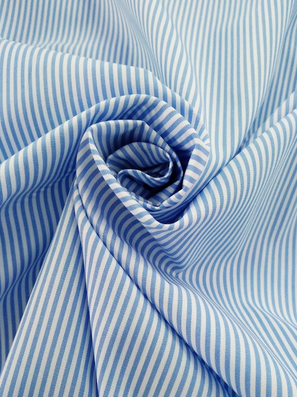 POPELINE RIGATO BIANCO CELESTE 100% COTONE