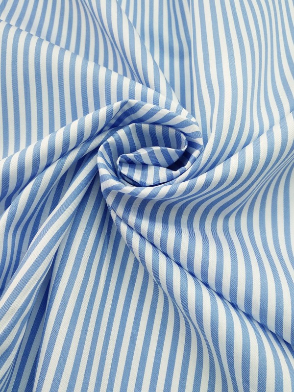 TWILL RIGATO BIANCO CELESTE 100%COTONE