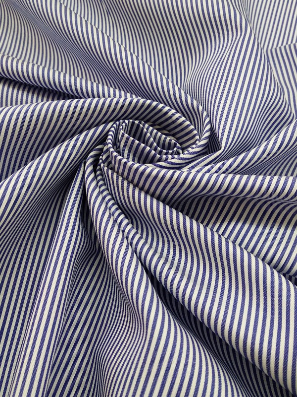 TWILL RIGATO BIANCO AZZURRO 100%COTONE