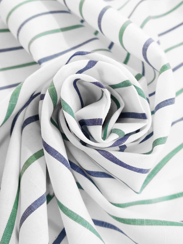 POPELINE RIGA BIANCO VERDE BLU 100% COTONE