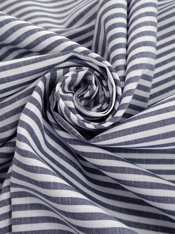 POPELINE RIGA BIANCO  BLU 100% COTONE