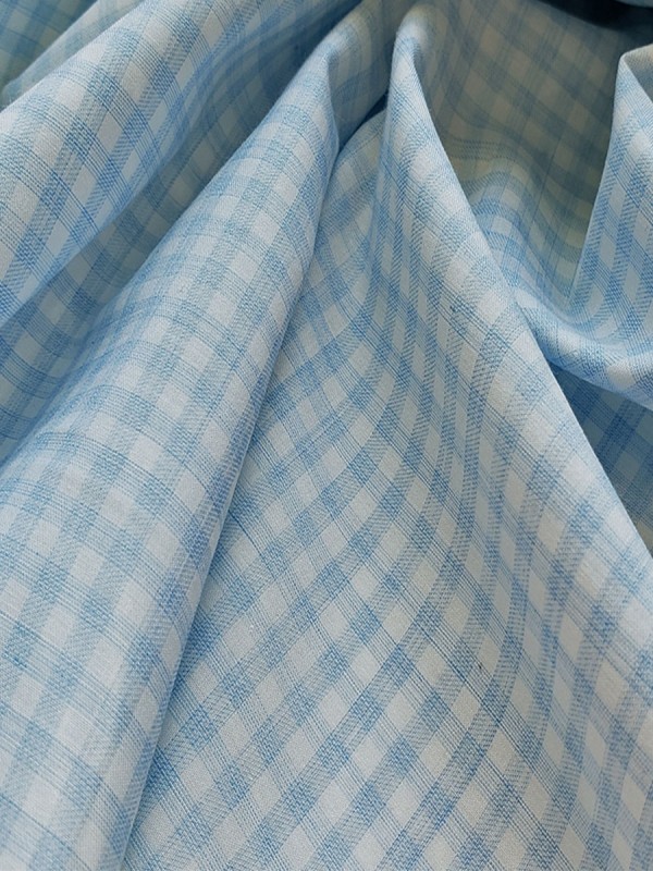 POPELINE CHECKS LIGHT BLUE 100% COTTON 