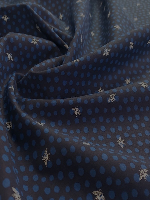 POPELINE BLUE PATTERNED DESIGN MEDIUM BLUE WHITE 97%COT3%EA