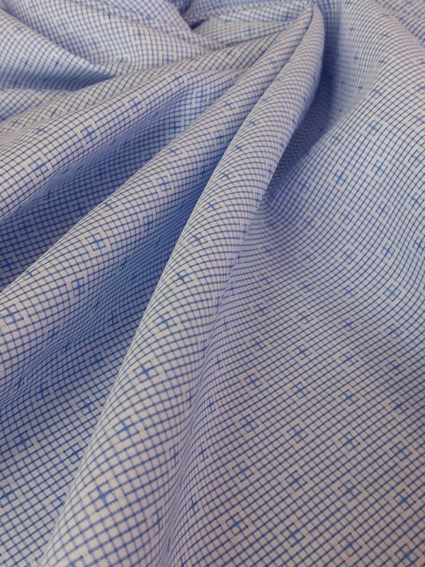 POPELINE CHECKS MEDIUM BLUE 100% COTTON 