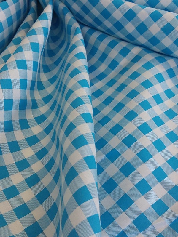 TWILL CHECKS TURQUOISE 100% COTTON 