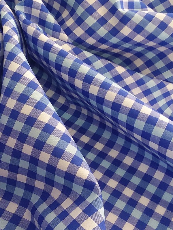 POPELINE CHECKS MEDIUM BLUE 100% COTTON 