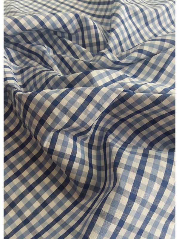 POPELINE CHECKS MEDIUM BLUE 100% COTTON 