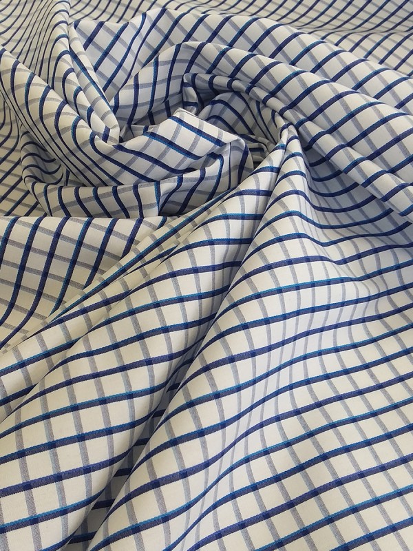 POPELINE CHECKS BLUE 100% COTTON 