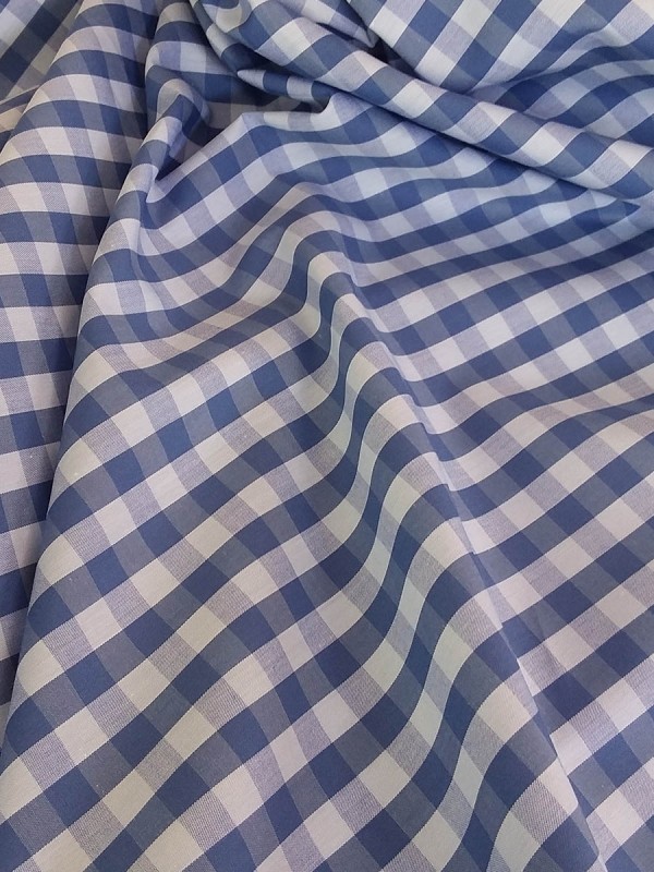 POPELINE CHECKS MEDIUM BLUE 100% COTTON 