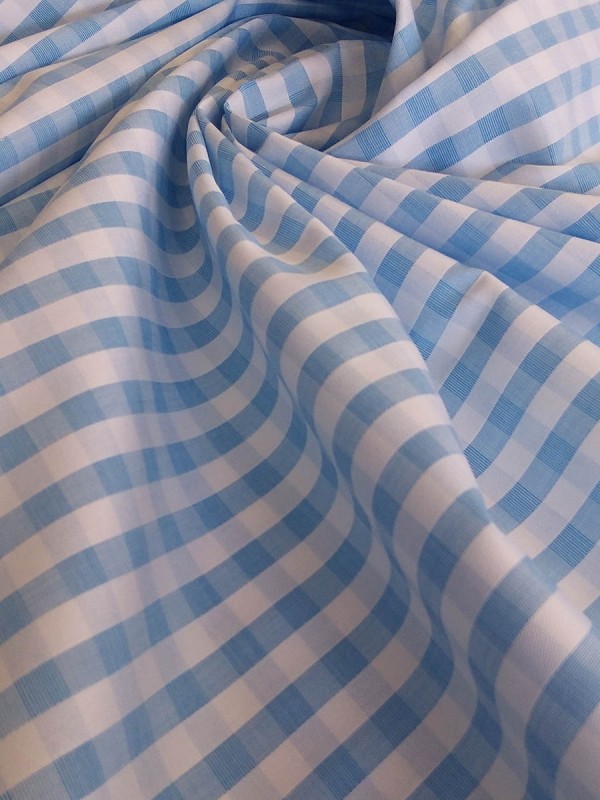 POPELINE CHECKS LIGHT BLUE 100% COTTON 