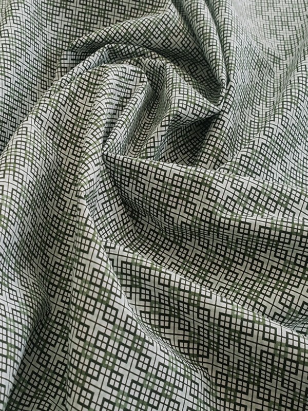 POPELINE PATTERNED DESIGN CHECKS GREEN GREY 100% COTTON 