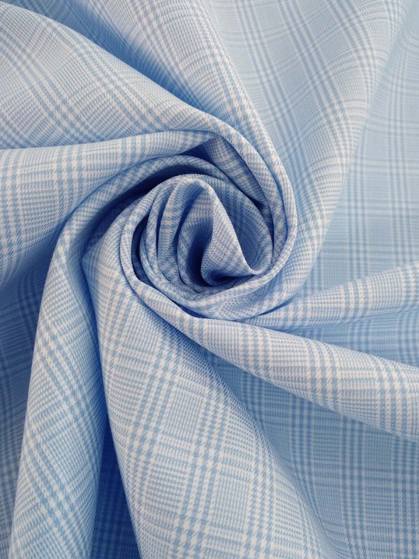 TWILL QUADRI BIANCO CELESTE 100%COTONE