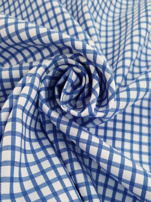 TWILL QUADRI BIANCO AZZURRO 100%COTONE